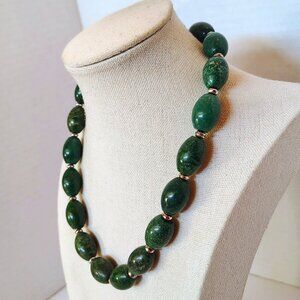 Vtg Liz Claiborne Silver Tone Emerald Green Jade Color Chunky Necklace